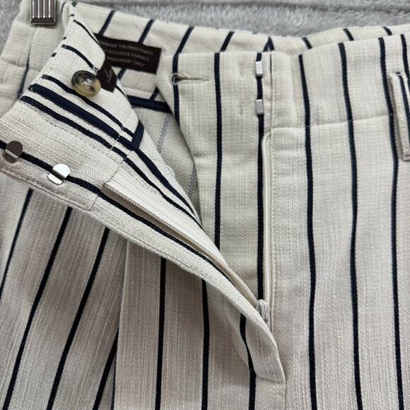 Peserico Pants Women EU38 Ivory Brown Pinstriped Cotton Trouser Leg High Rise - Picture 5 of 16